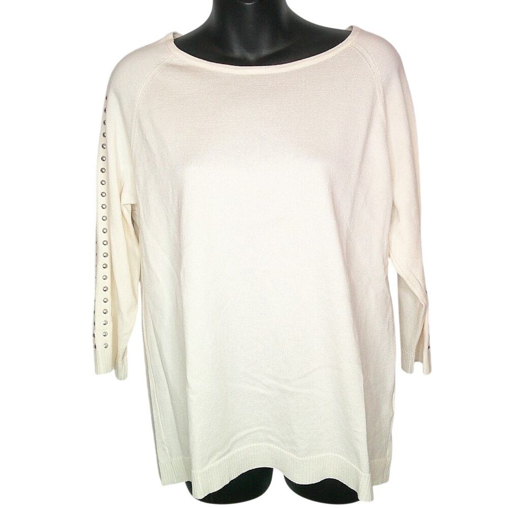 Zac & Rachel XL Gardenia Silver 3/4 Sleeve Sweater with Studded Silver Sleeve